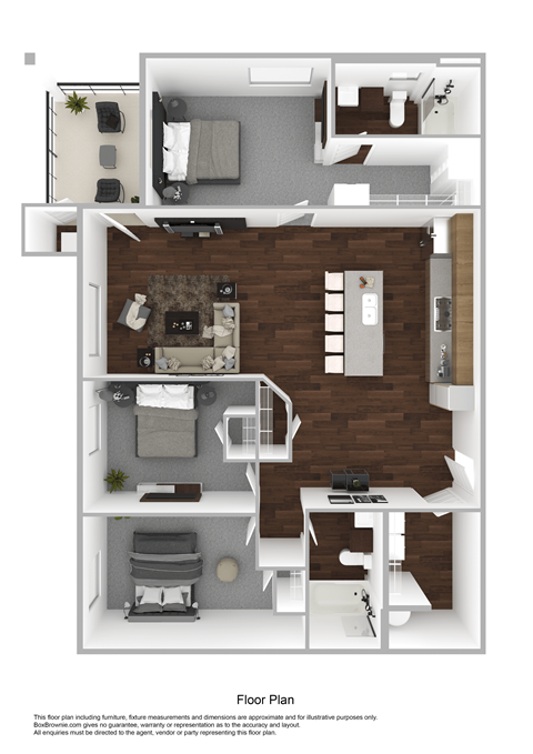 Floor plan for 3 beds, 2 baths, 1250 sqft